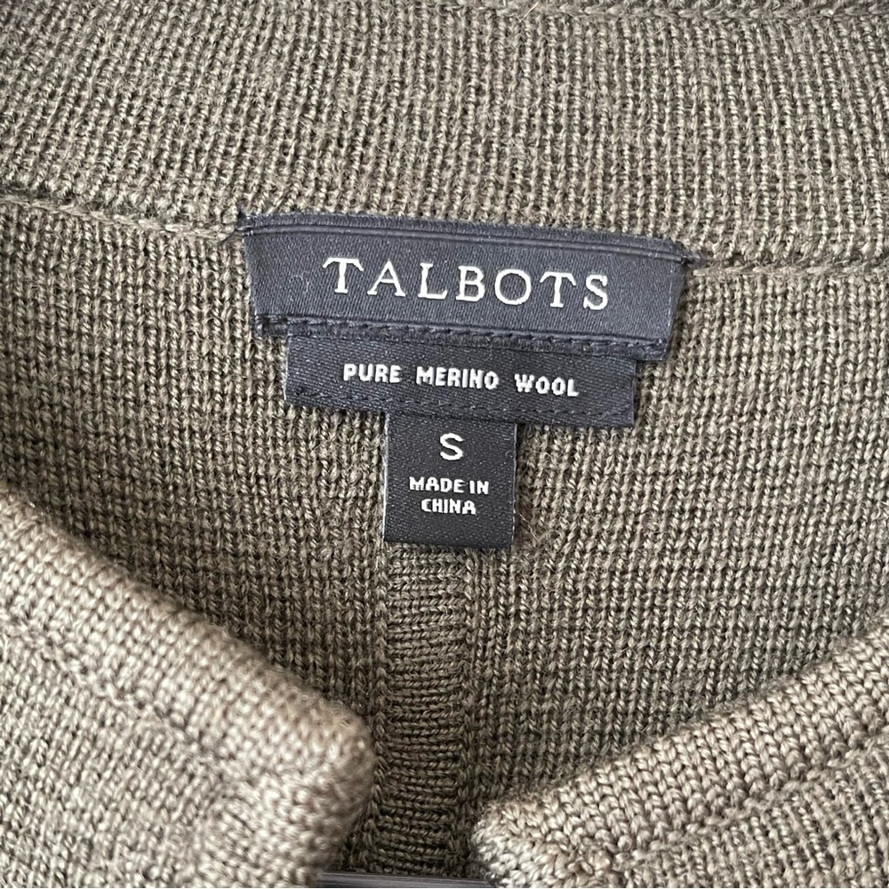 TALBOTS Military Jacket Cardigan Green Gold Buttons 100% Metino Wool - Picture 4 of 8